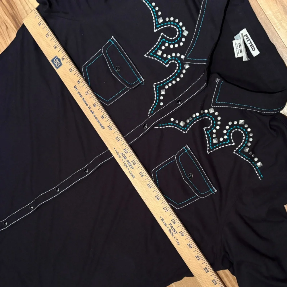 ARIAT Black Western Knit Shirt with Studded & Embroidered Design XXL - Picture 8 of 9